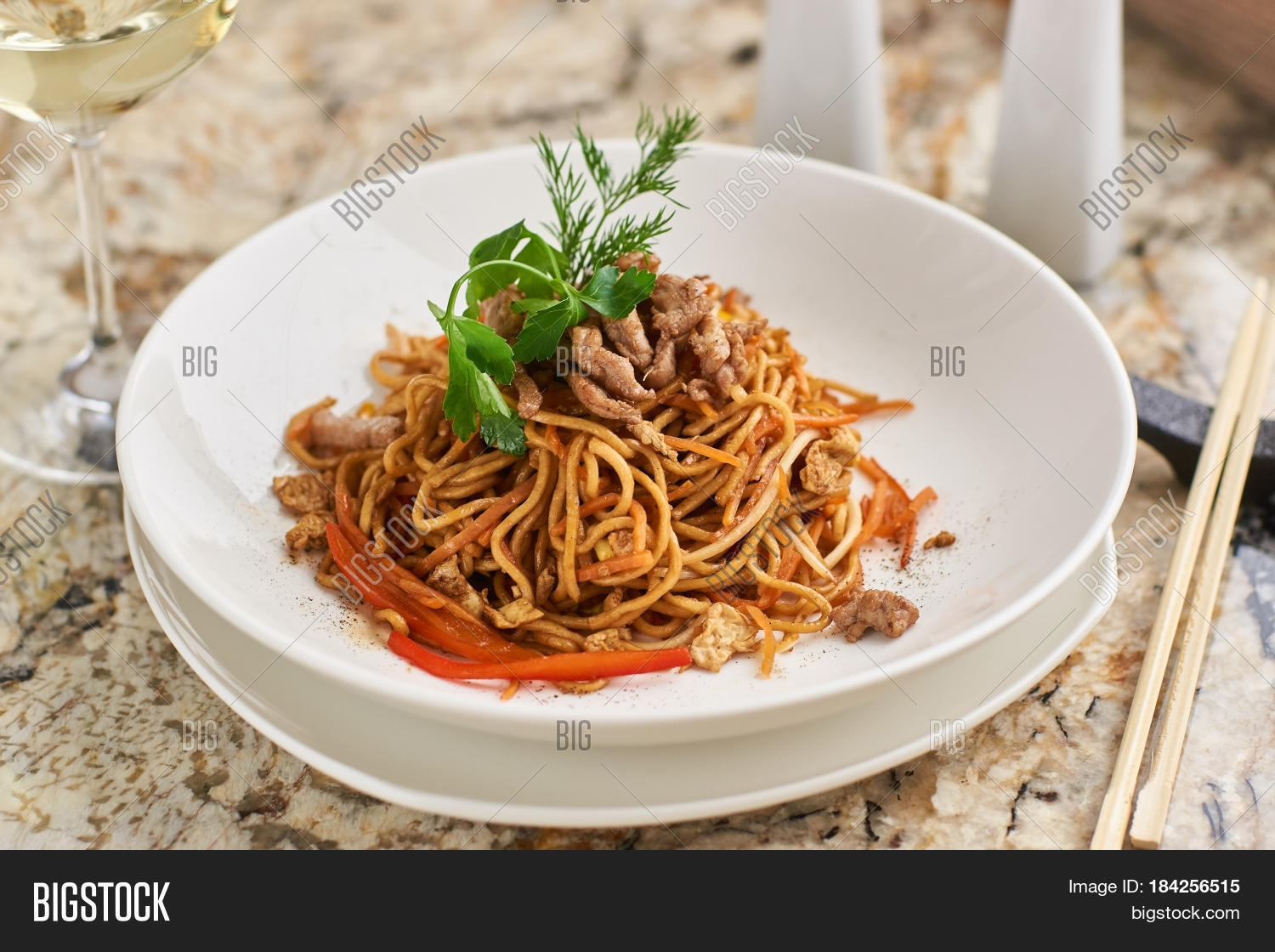 Flat Egg Noodles Pork Slices Served Image & Photo Bigstock