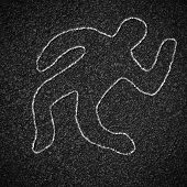 stock photo of outline  - Chalk outline of dead body on asphalt road - JPG 
