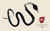 pic of illustration  - Chinese New Year of the Snake brush artwork illustration over pattern background - JPG 