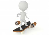 stock photo of humanoid  - 3d humanoid character drive on a skateboard on white - JPG 