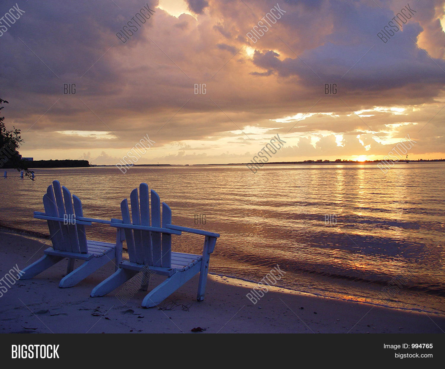 Adirondack Chairs Blue Sunset Image & Photo Bigstock