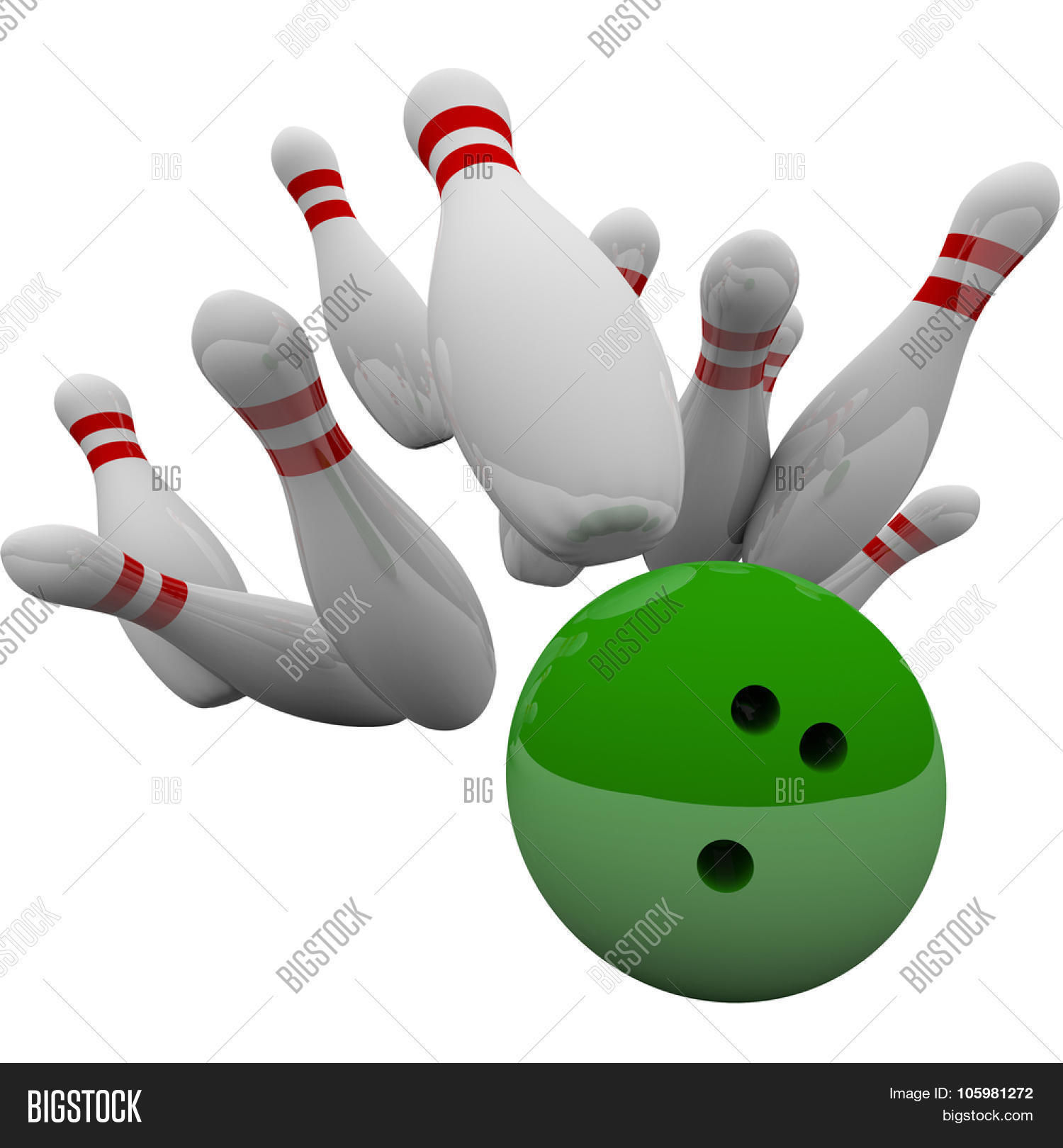 Green Bowling Ball Striking Pins 3d Image & Photo Bigstock