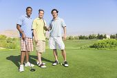 pic of golf  - Portrait of three men on golf course - JPG 
