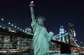 image of bridge  - Brooklyn Bridge and The Statue of Liberty at Night - JPG 