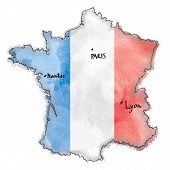 stock photo of france  - France map on France flag drawing - JPG 