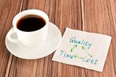 picture of time  - Quality Time and Cost on a napkin and cup of coffee - JPG 