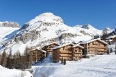 image of france  - Mountain ski resort with snow in winter - JPG 