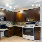 stock photo of interior  - Interior design of modern kitchen and Living room in a new house - JPG 