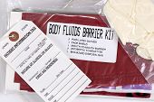 stock photo of bloodpressure  - a body fluids barrier kit and patient card from a first kit - JPG 