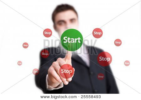 Picture or Photo of Man hand pressing START button