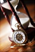pic of watch  - Hour glass or sand timer with vintage pocket watch - JPG 