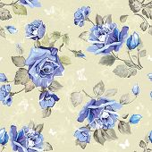 picture of soul  - Seamless wallpaper pattern with of blue roses and butterfly - JPG 