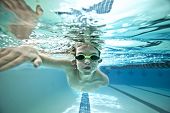 pic of sports  - underwater shot of boy swimming laps in pool - JPG 