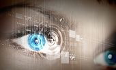 picture of business concept  - Eye viewing digital information represented by circles and signs - JPG 