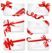 image of art  - Set of beautiful cards with red gift bows with ribbons Vector - JPG 