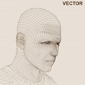 picture of future  - Vector eps concept or conceptual 3D wireframe human male or man head isolated on beige background as metaphor for technology - JPG 