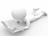 pic of newspaper  - 3D human reading the newspaper lying at floor - JPG 