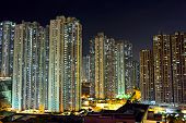 picture of buildings  - Hong Kong with crowded buildings at night - JPG 