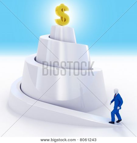 Picture or Photo of Businessman climbs up on spiral mountain for success progress