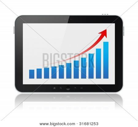 Picture or Photo of Modern digital tablet PC showing success chart on a screen. Isolated on white. Include clipping path for tablet and screen.
