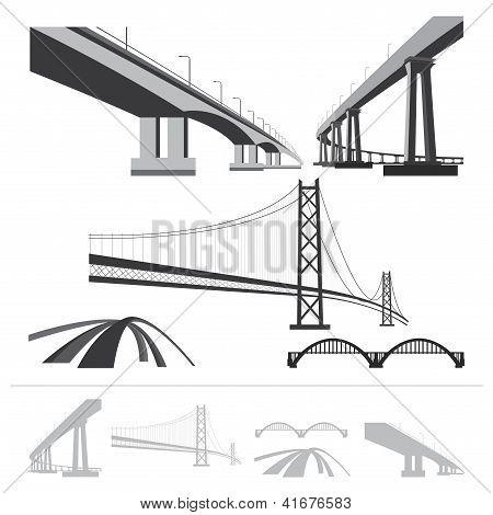 Picture or Photo of Set of bridges vector silhouette collection isolated on white background