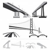 image of bridge  - set of bridges vector silhouette collection isolated on white background - JPG 