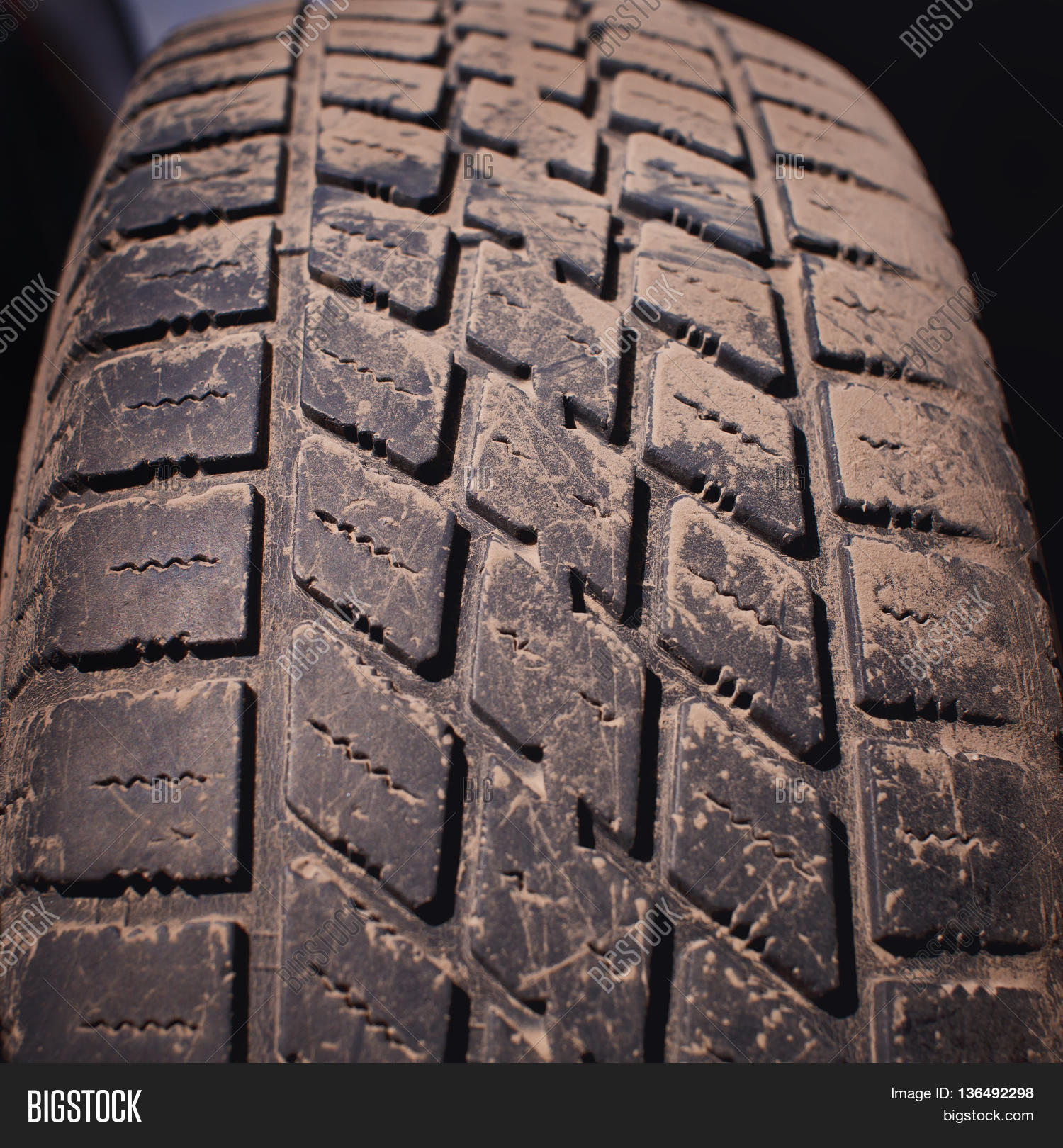 Old tire tread close up, background, texture . Stock Photo & Stock