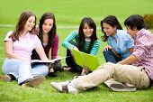 stock photo of college  - group of college students outdoors - JPG 