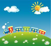 stock photo of blue sky  - A vector illustration of a train running on the hill - JPG 