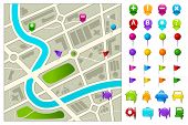 image of map  - illustration of road map with gps icon set on white background - JPG 