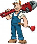 foto of cartoon  - Cartoon plumber holding a big wrench - JPG 