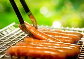 picture of outdoor  - Grilled Sausage on the flaming Grill - JPG 