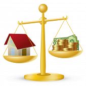 stock photo of money  - House and money on scales - JPG 