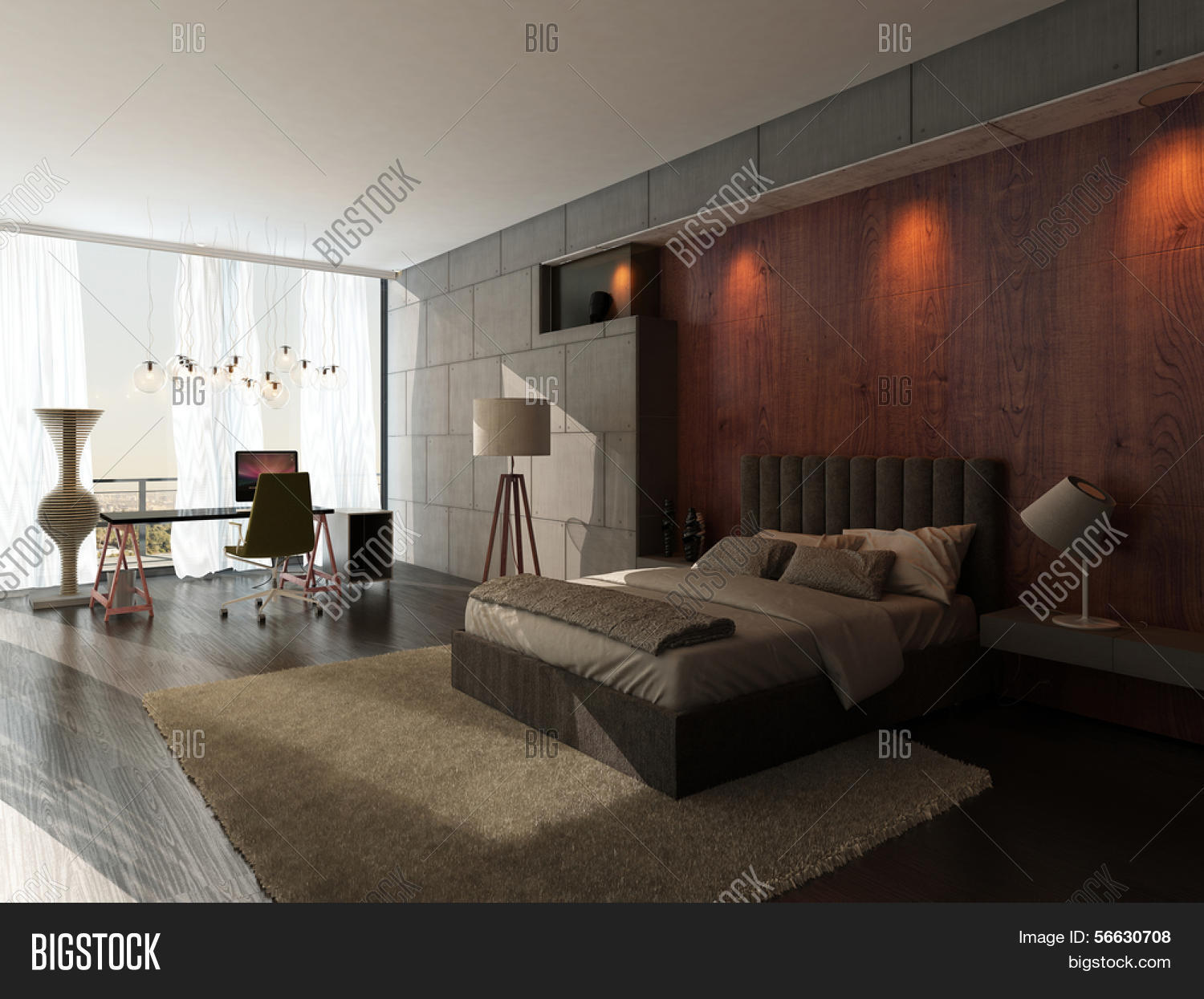 Intérieur design moderne chambre à coucher avec lit king size et ...