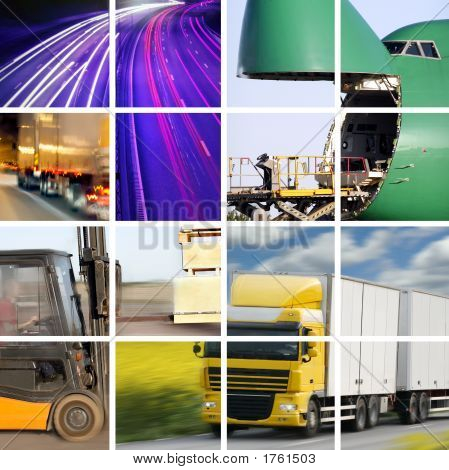 Picture or Photo of Transport concept with trucks and airplane in in action