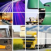 stock photo of transportation  - Transport concept with trucks and airplane in in action - JPG 