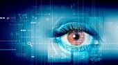 pic of future  - Eye viewing digital information represented by ones and zeros - JPG 