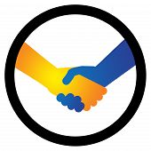 picture of handshake  - Concept illustration of hand shake between two people in orange - JPG 