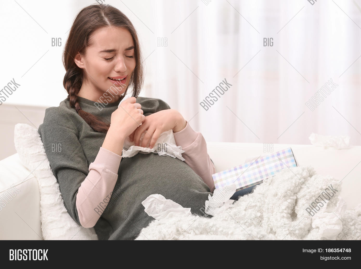 Young Pregnant Woman Crying Home Image & Photo | Bigstock