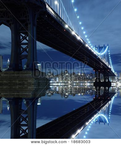 Picture or Photo of New York City Skyline and Manhattan Bridge At Night