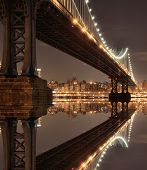 image of bridge  - New York City Skyline and Manhattan Bridge At Night - JPG 