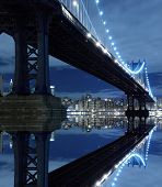 picture of bridge  - New York City Skyline and Manhattan Bridge At Night - JPG 