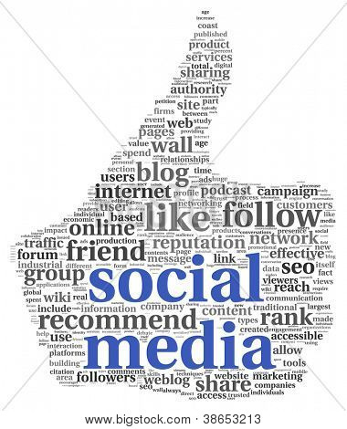 Picture or Photo of Social media concept in thumb up symbol on white background