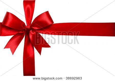 Picture or Photo of Shiny red satin ribbon on white background