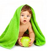 image of health  - Photo of cute little boy eating big fresh apple - JPG 