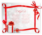image of business concept  - Holiday background with red gift bow with gift boxes - JPG 