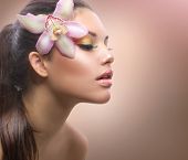 picture of beauty  - Beautiful Girl with Orchid Flower - JPG 
