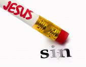 stock photo of religion  - concept of Jesus erasing sin using an eraser as analogy - JPG 