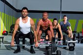picture of group  - gym group with weight lifting bar workout in exercise - JPG 