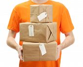 stock photo of  photo  - courier with parcel boxes - JPG 
